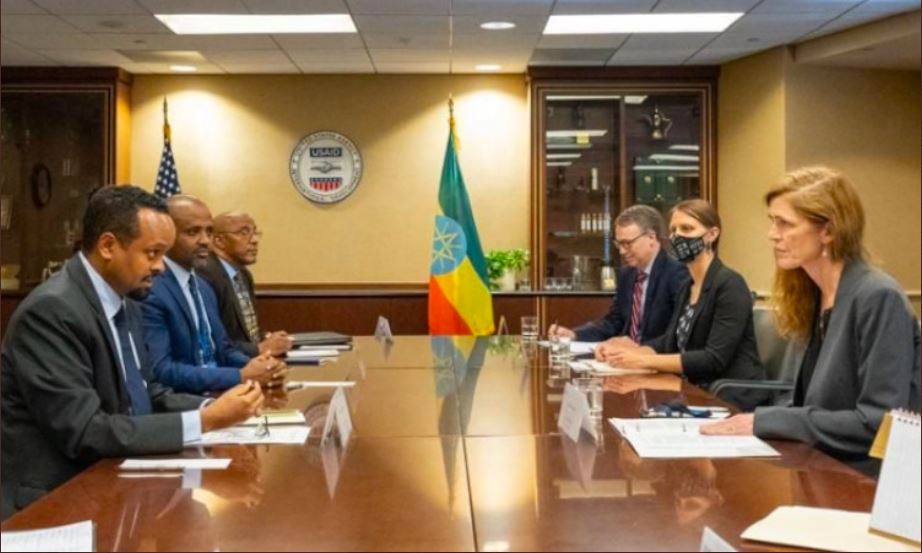 Finance Minister Ahmed Shide, USAID Administrator Samantha Power discuss developments in Ethiopia